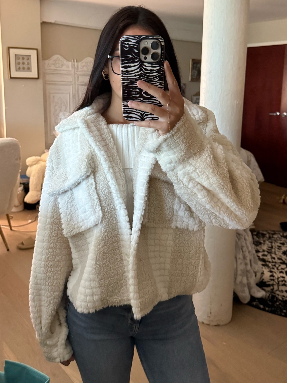 Blu Pepper Cream Sherpa Zip-Up Jacket